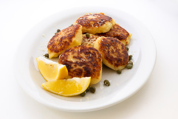 Potato Parmesan Pancakes with lemon and capers