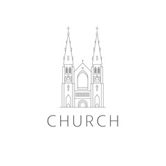 Obraz premium Simple template logo icon of the abstract church building.Vector illustration in line-art style