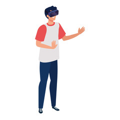man with glasses virtual reality on white background vector illustration design
