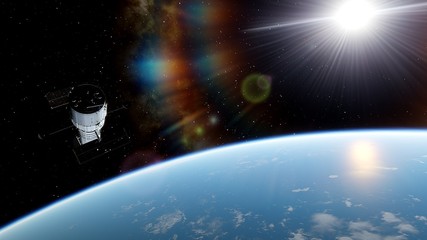 Hubble telescope in orbit of the Earth, Hubble Space Telescope 3d render. © Aleksandr