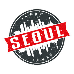 Seoul South Korea Round Travel Stamp Icon Skyline City Design 