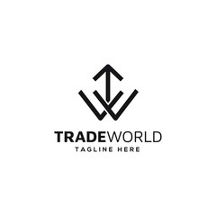 letter tw trade world with arrowhead for trading company business