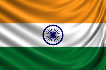 Waving color flag. Silk texure. 3d illustration.