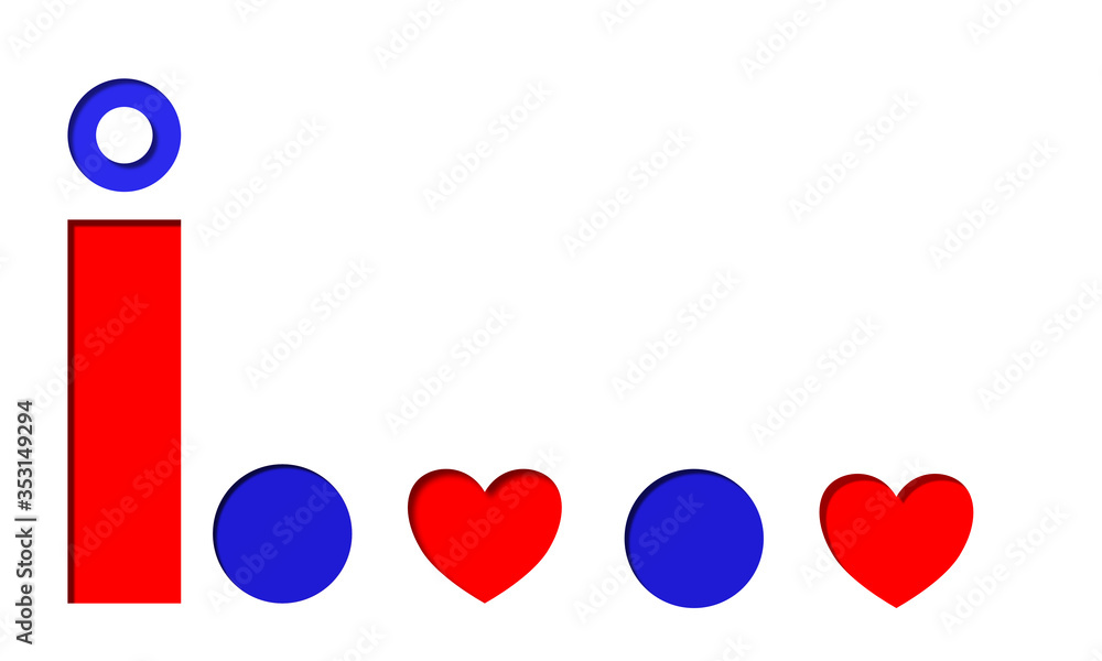 Poster different shapes red and blue geometric 3d square pattern on white background