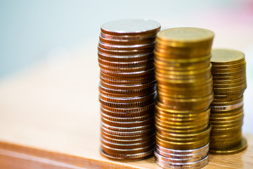 Group on coins in business concept.