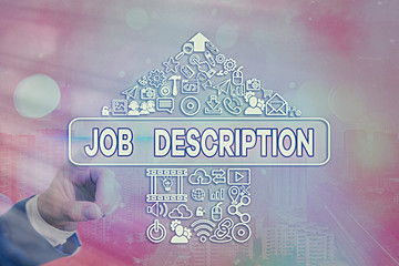 Handwriting text writing Job Description. Conceptual photo a formal account of an employee s is...
