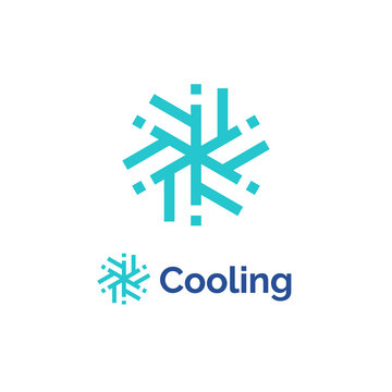 Abstract snowflake logo for fridge, conditioning, technology, cooler. Cold ice, arctic, frozen, north, polar, cooling logo. Decorative snow icon for Christmas house, event, store