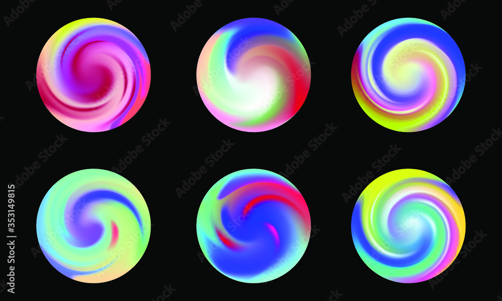 Poster set of round vector gradient. multicolor sphere. modern abstract background texture. template for de