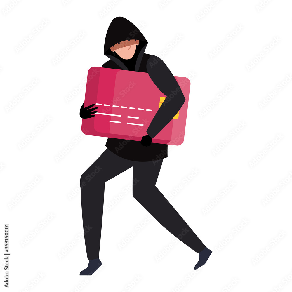 Poster hacker with credit card on white background vector illustration design