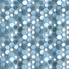Seamless pattern of concrete wall with glowing blue hexagons