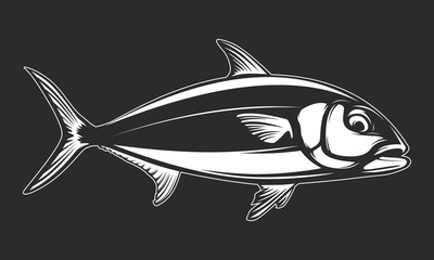 Amberjack fishing logo. Almaco jack fish club emblem. Fishing theme illustration. Isolated on black and white.