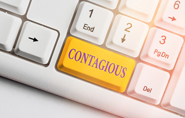 Writing note showing Contagious. Business concept for transmissible by direct or indirect contact...