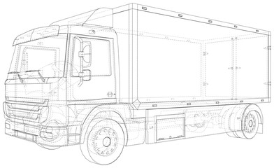 Commercial van vector. Trucking vehicle. Wire-frame. The layers of visible and invisible lines are separated. EPS10 format.