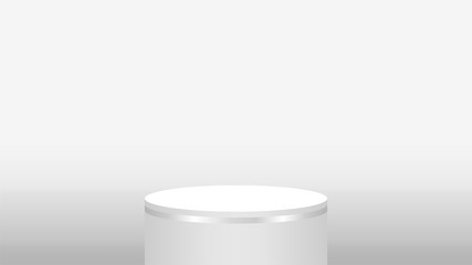 pedestal cylinder circle one step for cosmetics showcase, podium circle stage white grey and silver color, platform 1 step for advertising and copy space, podium round for product display
