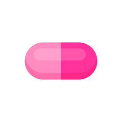 capsule drug pink isolated on white, icon pink capsule single, clip art capsules, medicines, tablets, capsules, drug of painkillers, antibiotics, vitamins, illustration medical drug flat for icon