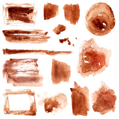 Hand drawn grunge watercolor textures. Coffee stains and strokes.