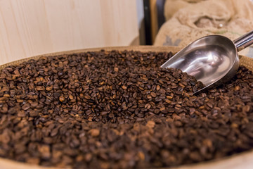 close-up of freshly roasted coffee beans