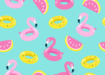 Summer pool floating with flamingo. Seamless pattern. Vector
