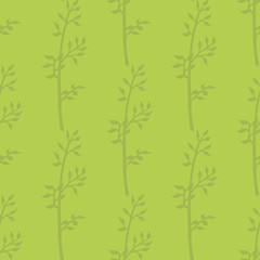 Seamless pattern with green branches on bright green background for fabric, textile, clothes, tablecloth and other things. Vector image.