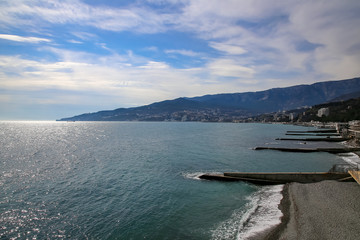 View of the Yalta coast from the sea during the day