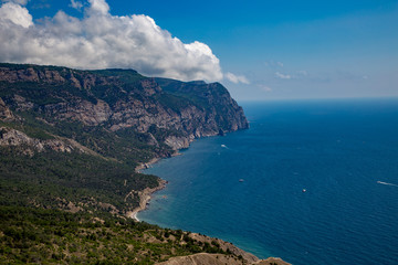 View of the Black sea and mountains from a high mountain