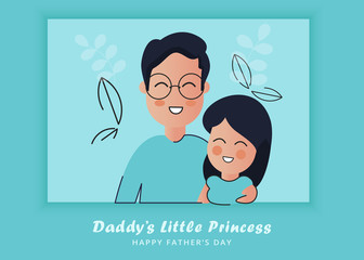 Father And Daughter Cartoon, Happy Father's Day - Vector Illustration