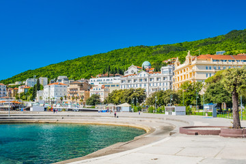 Croatia, beautiful Adriatic coast, Opatija riviera on Kvarner, popular beach Slatina and scenic...