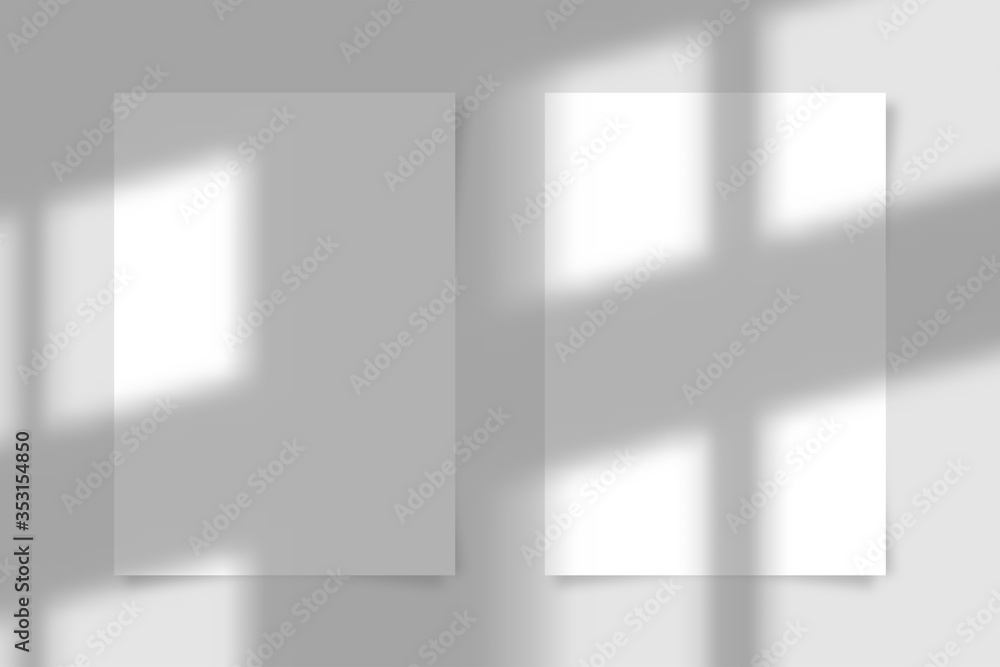 Poster two a4 paper sheet with transparent overlay shadow from the window and jalousie. photo-realistic ill