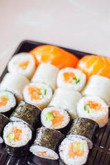 Sushi maki and nigiri on the plate