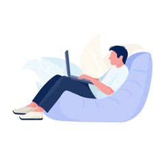 Person working from home. Cartoon character with laptop. Vector