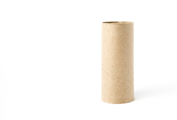 Image of cardboard toilet paper roll shot on white background in a studio with professional lighting for ecommerce. global pandemic people stacking up on toilet roll bulk buying and running out