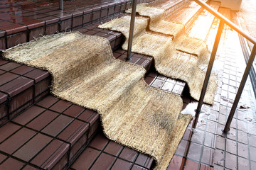 Straw carpet for anti slip on stairs in JAPAN.