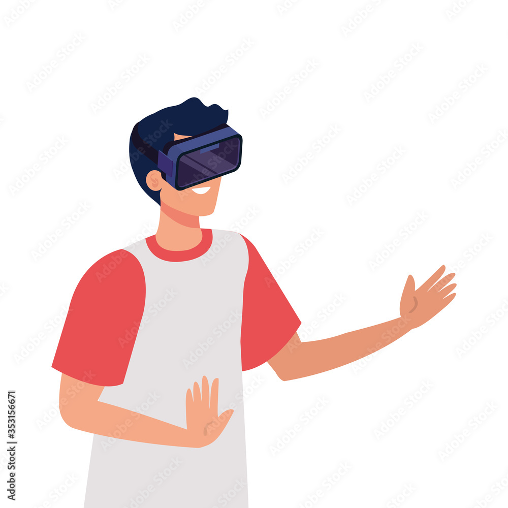 Poster man with glasses virtual reality on white background vector illustration design