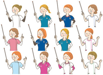 若い女性　医師　看護師　整体師　白衣　表情セット