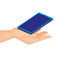hand user mobile phone, smartphone device on white background vector illustration designs