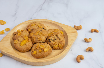 Cookies Corn flakes on marble background