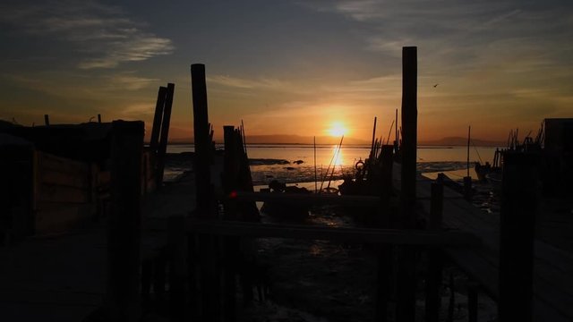 Tipical Carrasqueira pier in river Sado in Alentejo Portugal 