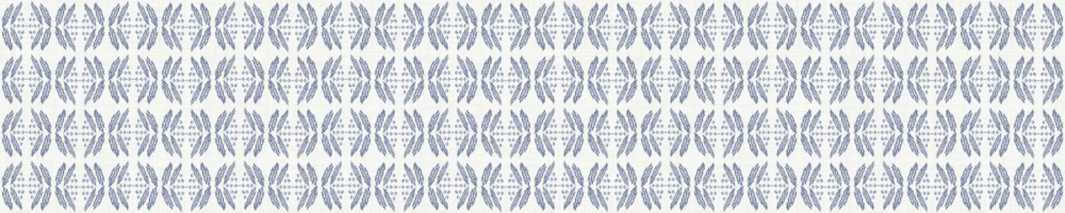 Gordijnen Naadloze Franse boerderij streep grenspatroon. Provence blauw linnen shabby chic stijl. Hand getekende textuur. Geel blauwe banner achtergrond. Moderne stoffen lintafwerking © Limolida Studio