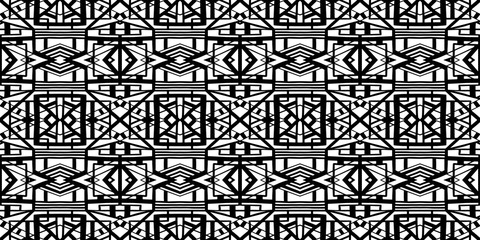 Ethnic pattern. Tribal background. Native ornament. Aztec. Fabric patterm. Boho. Bohemian style. Black and white texture. Print for fashion textile or interior fabric.