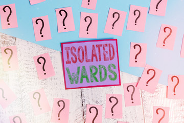 Handwriting text Isolated Wards. Conceptual photo Secluded away from places or and having minimal contact Scribbled and crumbling papers with thick cardboard above wooden table