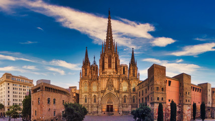 Cathedral of Barcelona during Coronavirus pandemic. Catalonia,Spain