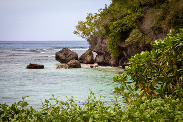 Warm clear water and coral reefs at Two Lovers Point make for good snorkeling on Guam, Micronesia.