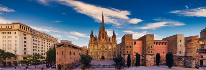 Fototapeta na wymiar Cathedral of Barcelona during Coronavirus pandemic. Catalonia,Spain
