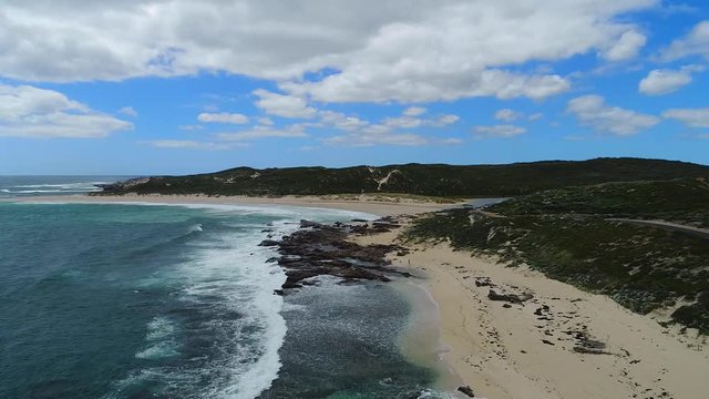 Aerial view of the coastline at Margaret river to the river mouth