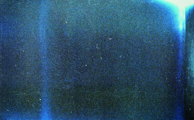 Noisy blue film frame with scratches, dust and grain - obrazy, fototapety, plakaty