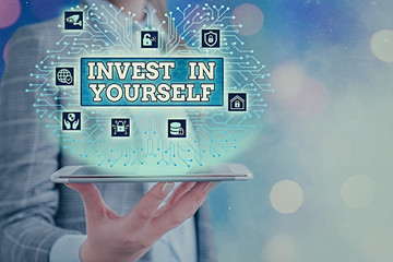 Conceptual hand writing showing Invest In Yourself. Concept meaning learn new things or materials...