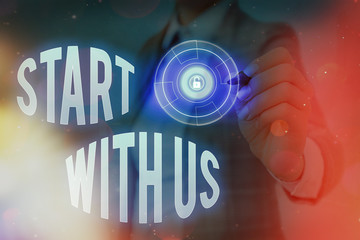 Word writing text Start With Us. Business photo showcasing inviting someone to work together for...