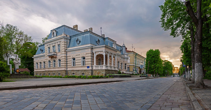Villa of Mayor Raimund Yarosh, Drohobych. Beautiful historic villa in Drohobych, Ukraine - Bianchi Palace. Villa of a beautiful summer evening with soft light, side view