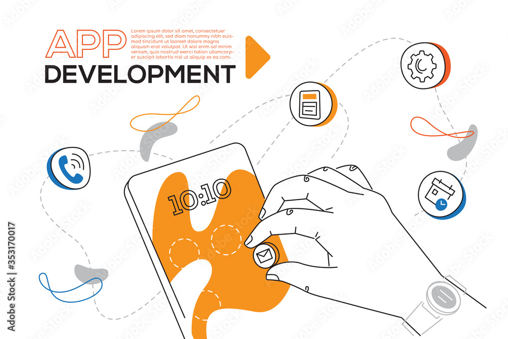 Poster app development - colorful flat design style web banner