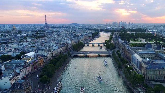 Aerial view of Seine river and  Eiffel Tower in Paris France Summer